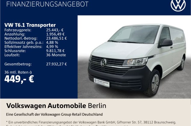 Volkswagen T6.1 Transporter Kasten 2.0 TDI Klima Radio PDC